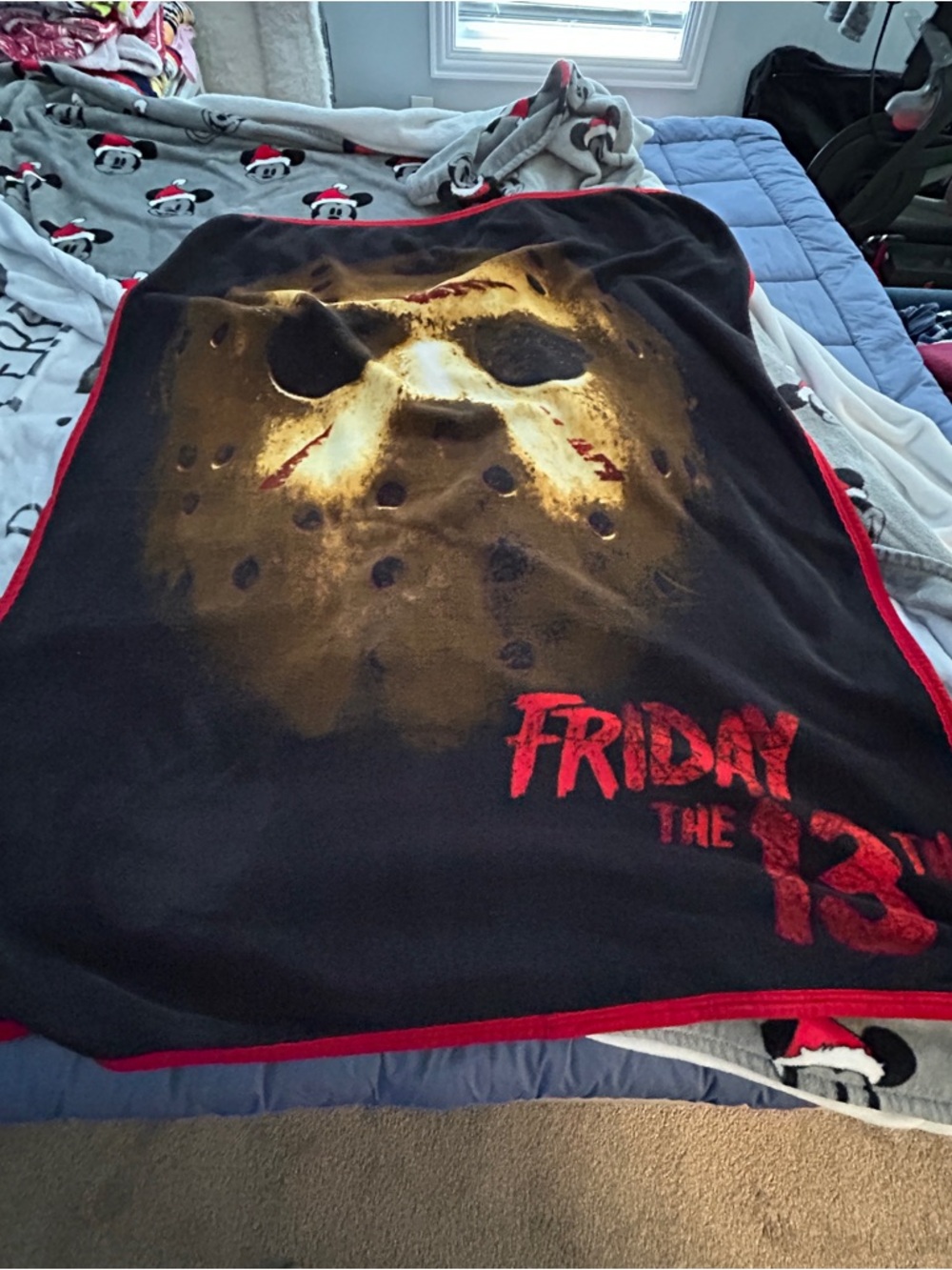 Friday the 13th Hockey Mask Graphic Throw Blanket - Black & Red 3 1/2 x 4 1/2’
